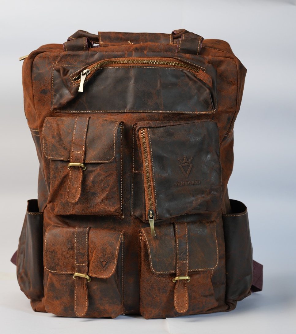 Tobacco leather field backpack