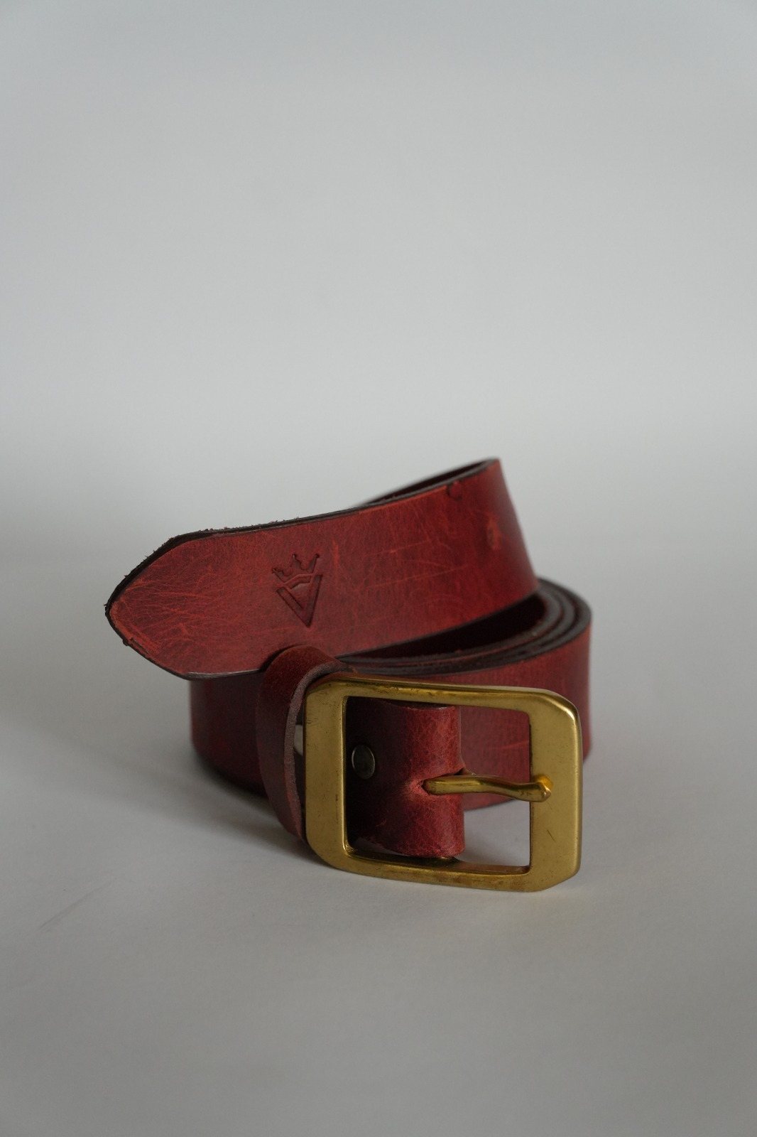Oxblood Belt, antique gold buckle, view 3