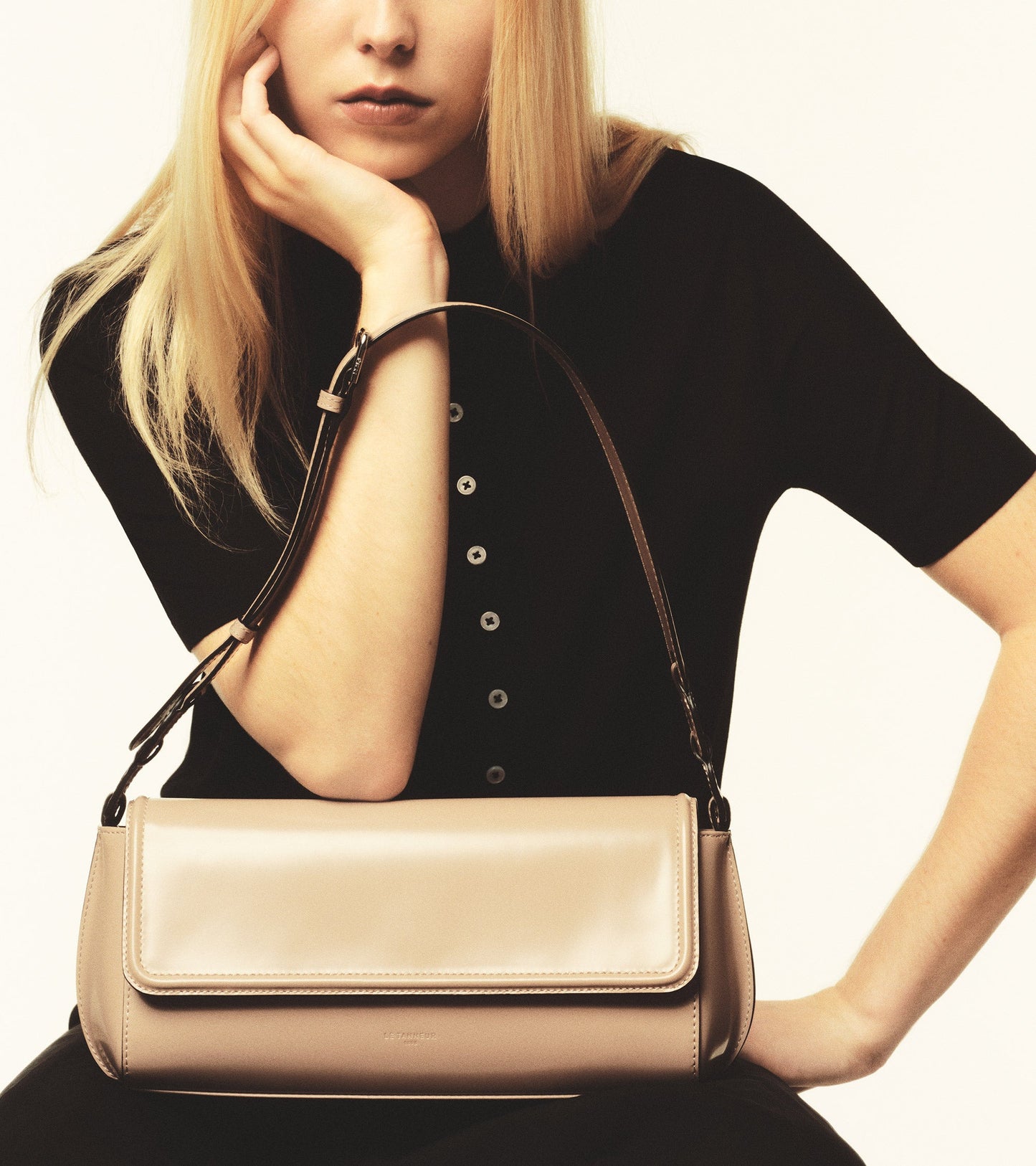 Sac porté épaule moyen modèle Solaise en cuir lisse effet box
