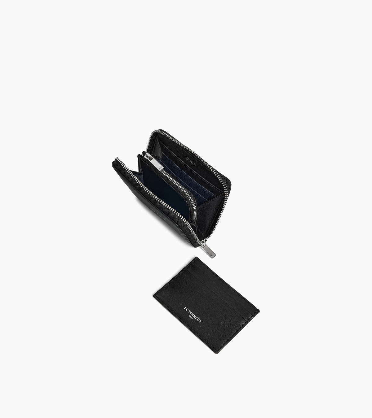 Porte monnaie zippé avec porte cartes amovible Albertine en cuir lisse