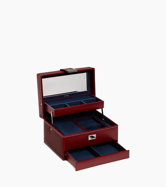 Boîte à bijoux moyen modèle ouverture automatique en cuir