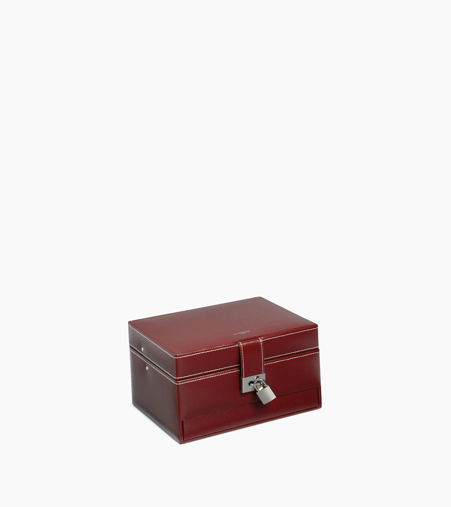 Boîte à bijoux moyen modèle ouverture automatique en cuir
