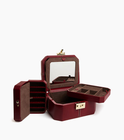 Petite boîte à bijoux fermoir T en cuir