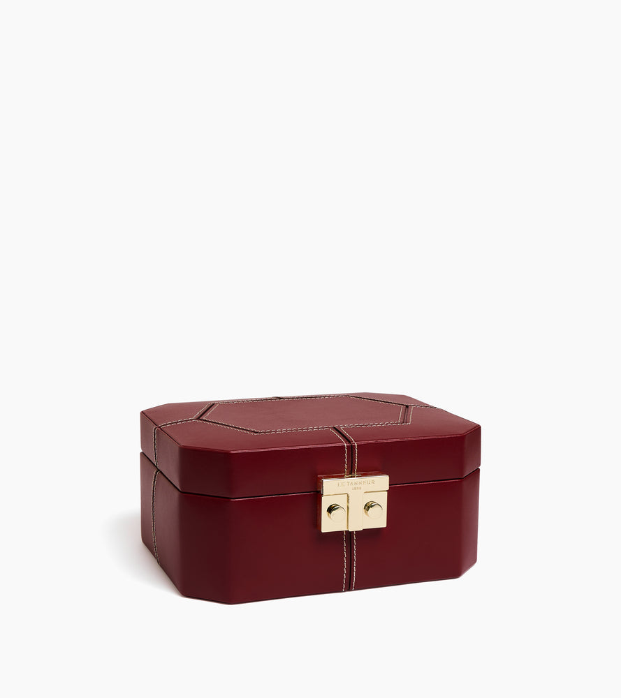 Petite boîte à bijoux fermoir T en cuir