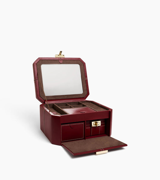 Grande boîte à bijoux fermoir T en cuir