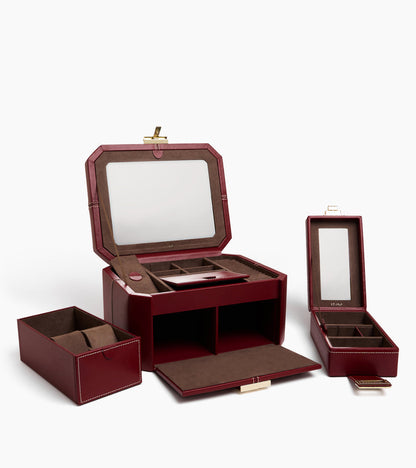 Grande boîte à bijoux fermoir T en cuir