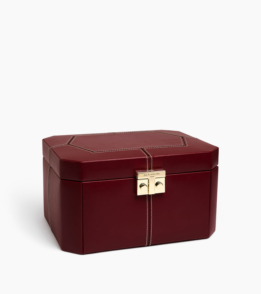 Grande boîte à bijoux fermoir T en cuir