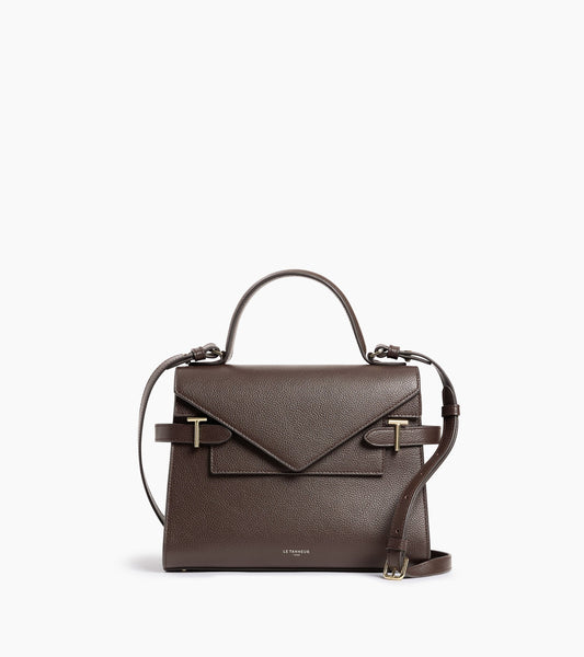 Sac à main double rabat moyen modèle Emilie en cuir grainé
