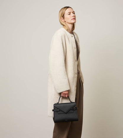 Sac à main double rabat moyen modèle Emilie en cuir grainé