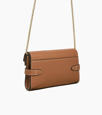 Sac pochette avec bandoulière double rabat Emilie en cuir grainé