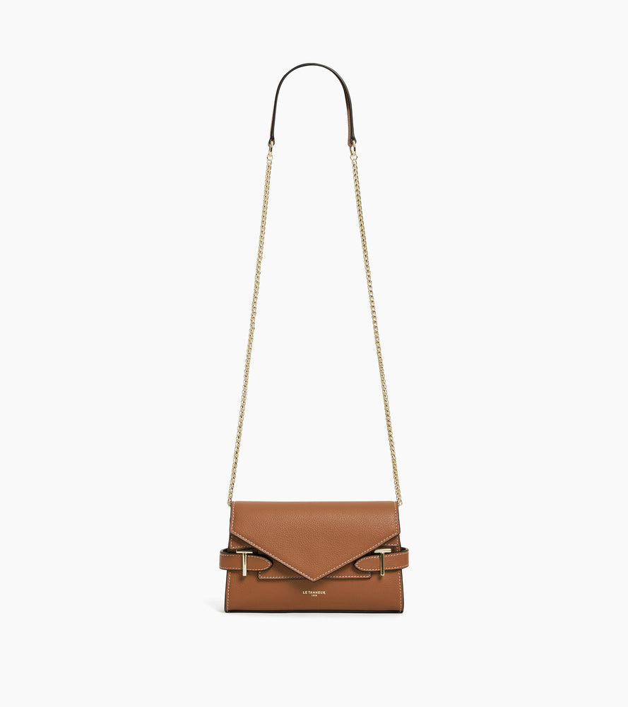 Sac pochette avec bandoulière double rabat Emilie en cuir grainé