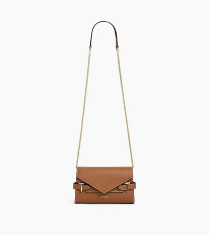 Sac pochette avec bandoulière double rabat Emilie en cuir grainé