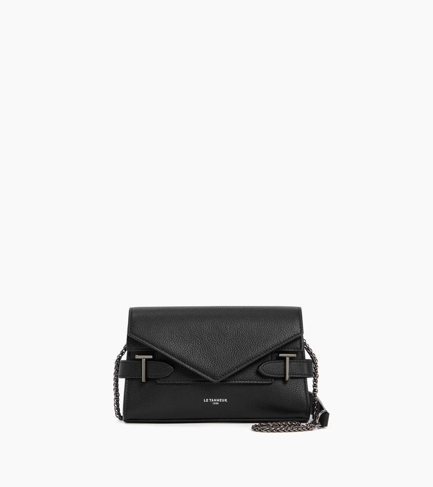 Sac pochette avec bandoulière double rabat Emilie en cuir grainé
