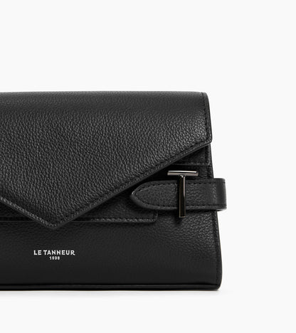 Sac pochette avec bandoulière double rabat Emilie en cuir grainé
