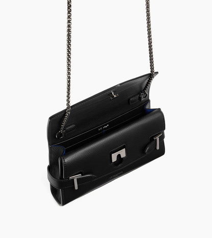 Sac pochette avec bandoulière double rabat Emilie en cuir grainé