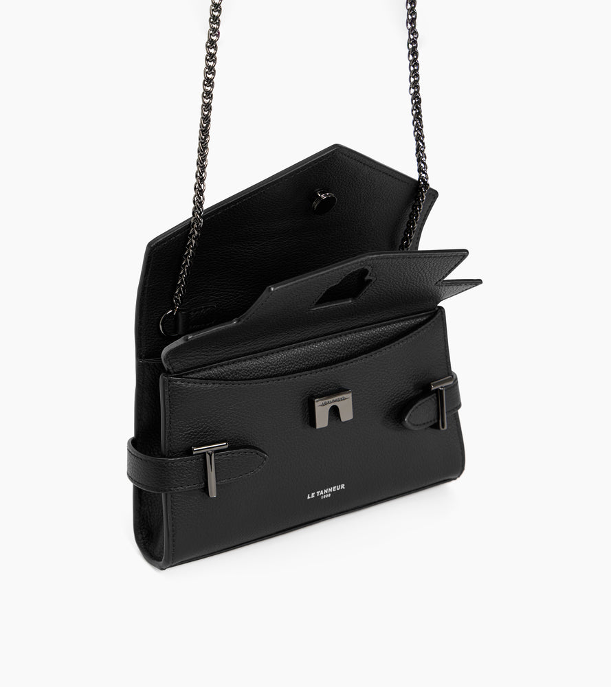 Sac pochette avec bandoulière double rabat Emilie en cuir grainé