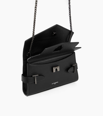 Sac pochette avec bandoulière double rabat Emilie en cuir grainé