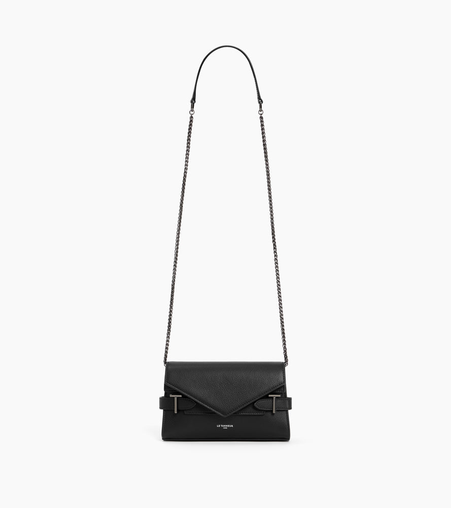 Sac pochette avec bandoulière double rabat Emilie en cuir grainé