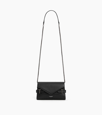 Sac pochette avec bandoulière double rabat Emilie en cuir grainé