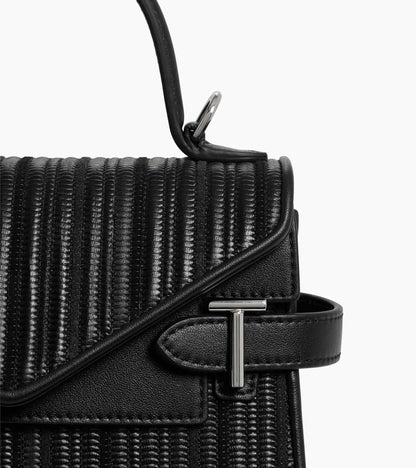 Petit sac à main double rabat Emilie en cuir tressé réemployé