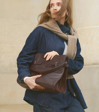 Sac porté épaule modèle maxi Emie en cuir lisse et nubuck