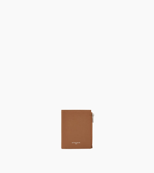 Petit portefeuille vertical zippé Lucien en cuir grainé