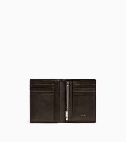 Portefeuille vertical moyen modèle zippé 2 volets Lucien en cuir huilé