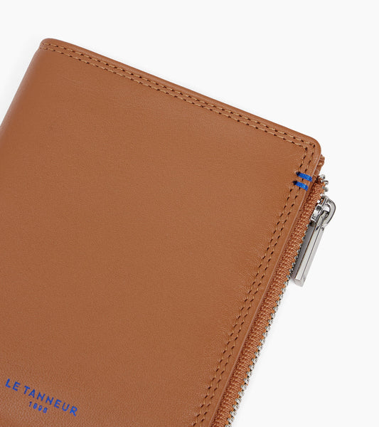 Portefeuille vertical zippé moyen modèle Martin en cuir lisse