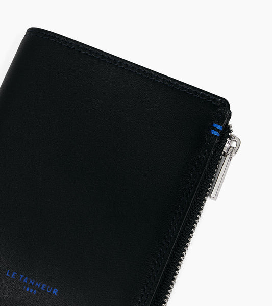 Portefeuille vertical zippé moyen modèle Martin en cuir lisse