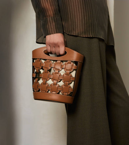 Petit sac seau Le Potier en toile coton et cuir lisse