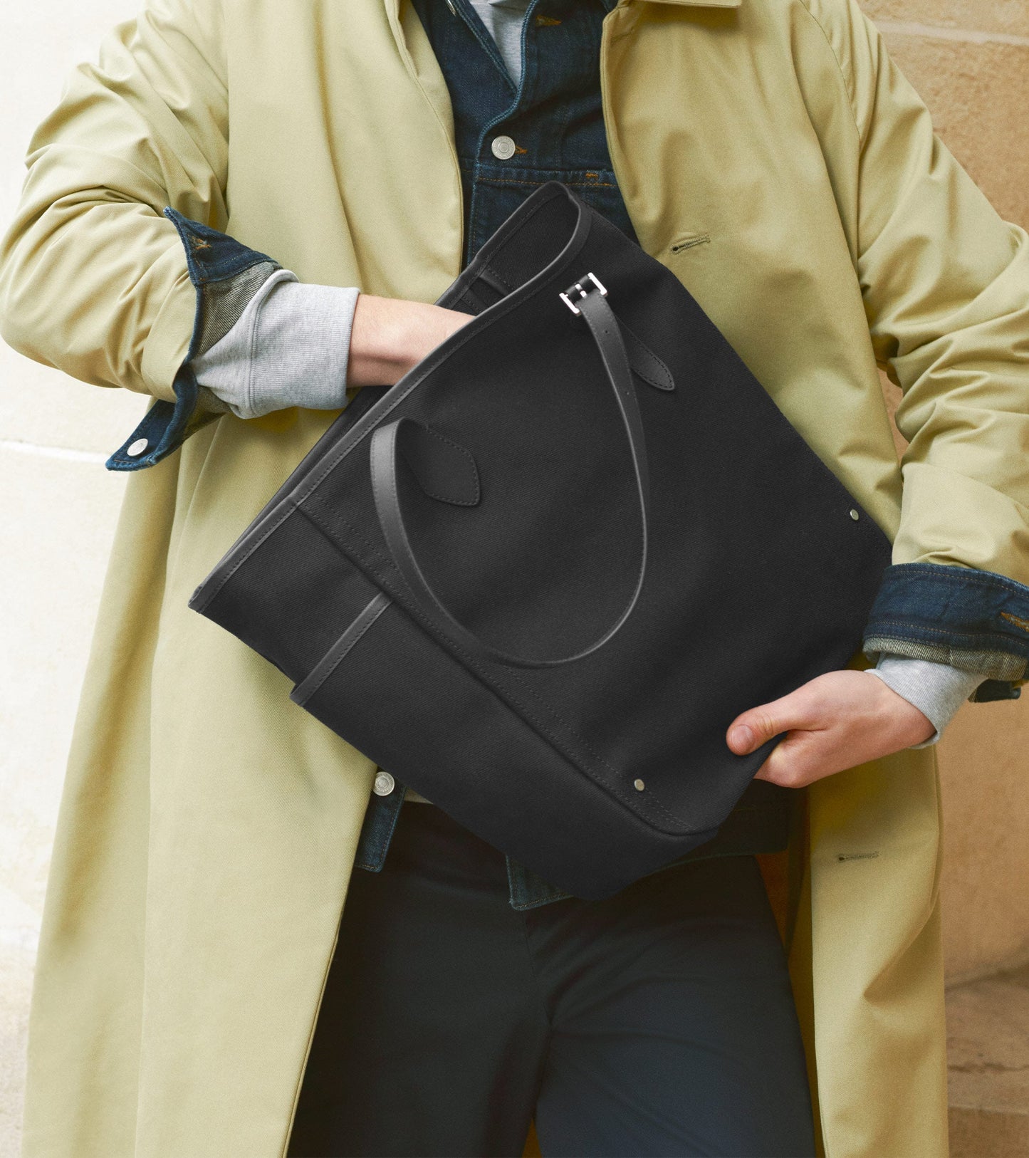 Sac cabas moyen modèle Solveig en toile coton et cuir lisse